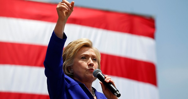 U.S. Democratic presidential candidate Hillary Clinton makes a speech during a campaign stop in Lynwood, California.