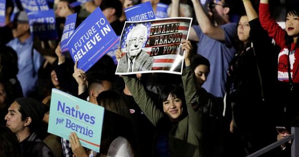 Supporters gather to see U.S. Democratic presidential candidate Bernie Sanders speak during an election night rally in Santa Monica, California, June 7, 2016.