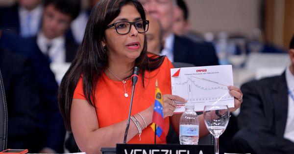 Venezuelan Foreign Minister Delcy Rodriguez speaks at the OAS session in Santo Domingo, Dominican Republic, June 15, 2016.