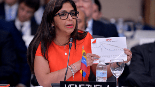 Venezuelan Foreign Minister Delcy Rodriguez speaks at the OAS session in Santo Domingo, Dominican Republic, June 15, 2016.