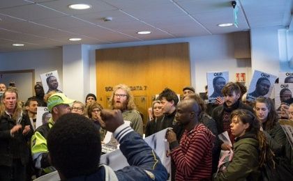 People occupy Iceland's interior ministry office to protest the deportation of Eze Okafor.