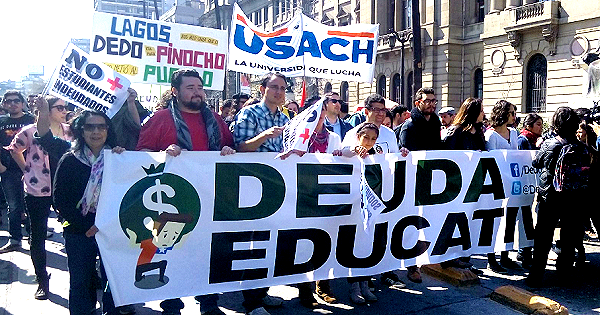 Demonstrators march against student debt and for public education in Santiago, Chile, Sept. 4, 2016.