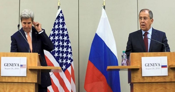 U.S. Secretary of State John Kerry and Russian Foreign Minister Sergei Lavrov attend a news conference in Geneva, Switzerland, August 26, 2016.