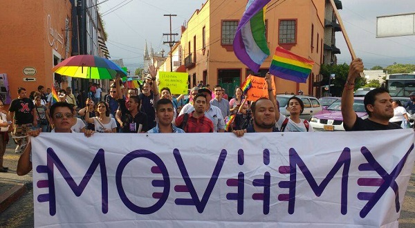 LGBTQ activists march down the streets of Cuernavaca, Mexico after the conclusion of the first-ever national meeting of activists, Aug. 27, 2016.