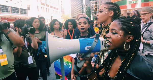 Members of Black Lives Matter Toronto stop the Pride Parade, July 2016