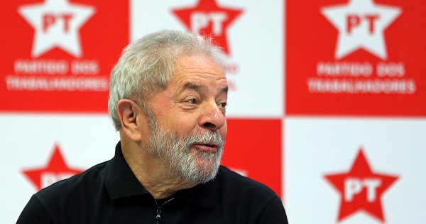 Former Brazilian President Lula da Silva during a meeting with members of his Workers Party in Sao Paulo