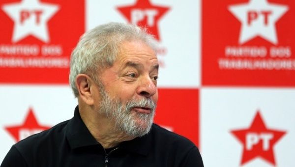 Former Brazilian President Lula da Silva during a meeting with members of his Workers Party in Sao Paulo