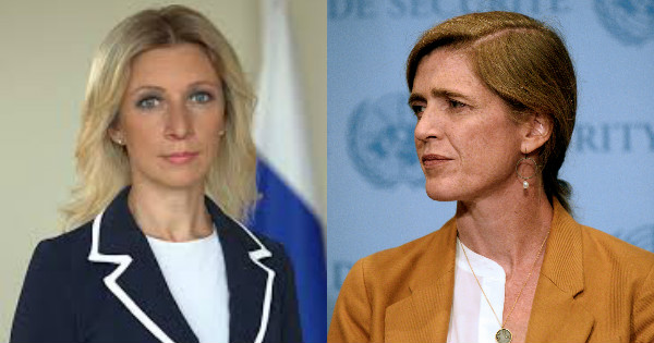 Maria Zakharova (left) and Samantha Power (right).