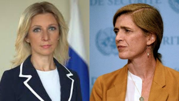 Maria Zakharova (left) and Samantha Power (right).