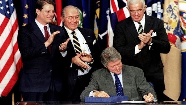 President Bill Clinton trumpeted NAFTA's labor protections when he signed the deal into law in 1993.