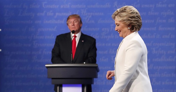 Democratic U.S. presidential nominee Hillary Clinton walks off the debate stage after the last presidential debate, Oct. 19, 2016.