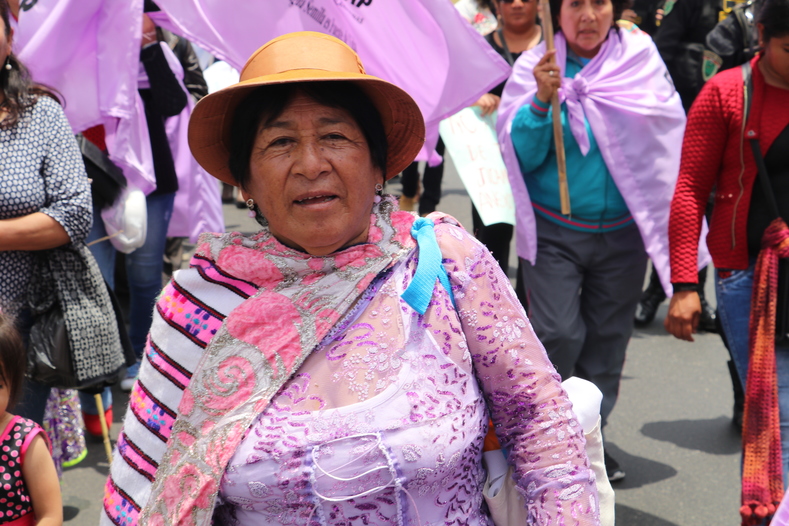 The march included women of various ages all wearing traditional clothing from their regions.