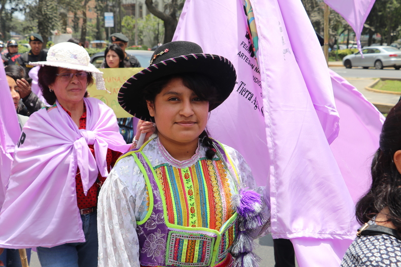 The many different outfits used for the march display the diversity of the Indigenous women participating. 