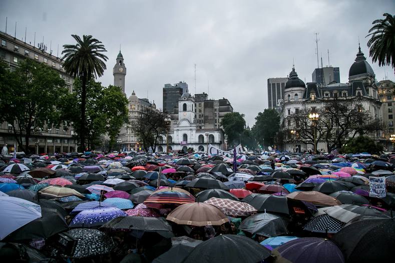 Tens of thousands of women across Argentina walked off the job Wednesday to 