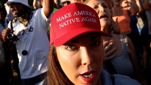 Native American activists rally to call on President Barack Obama to stop the Dakota Access Pipeline, in front of the White House in Washington.