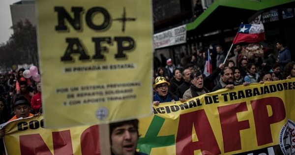 About 150,000 workers marched Sunday in Santiago against the pension system.