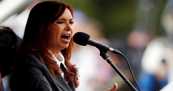 Former Argentine President Fernandez speaks during a rally outside the Federal Justice building where she attended court in Buenos Aires, Argentina.