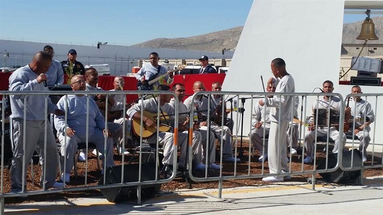 Inmates from the CeReSo n. 3 penitentiary in Ciudad Juarez perform some songs for the pope during his visit on Feb. 17, 2016.