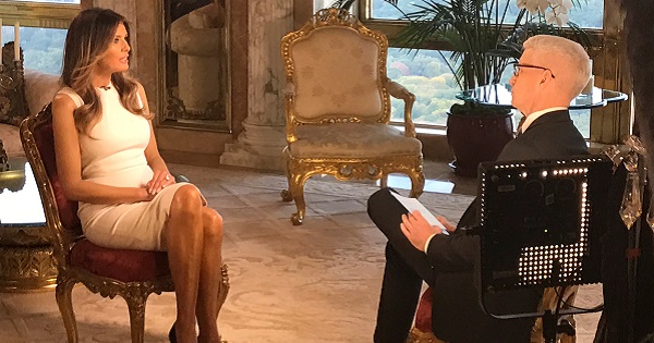 Melania Trump sits down with CNN television host Anderson Cooper during an exclusive interview in New York, that aired October 17, 2016.