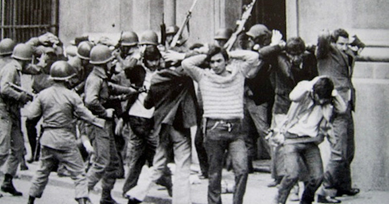 Students and activists rounded up by members of the Chilean Army in 1973