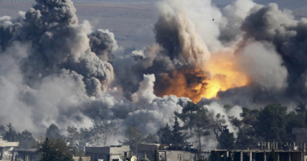 The immediate aftermath of a US airstrike in Syria in October, 2015.