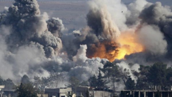 The immediate aftermath of a US airstrike in Syria in October, 2015. 