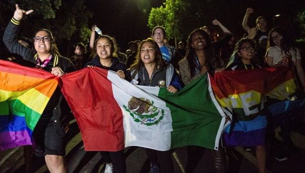 University of California, Davis students protest on campus in Davis, California, U.S. following the election of Donald Trump as president of the United States.