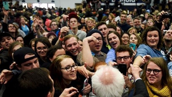 Senator Bernie Sanders at a campaign rally on the University of Wisconsin-Eau Claire campus in Eau Claire, Wisconsin, April 2, 2016