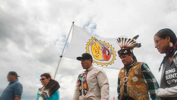 A group from the Saginaw Chippewa Reservation at the protest camp on the Missouri River on the Standing Rock Sioux reservation.