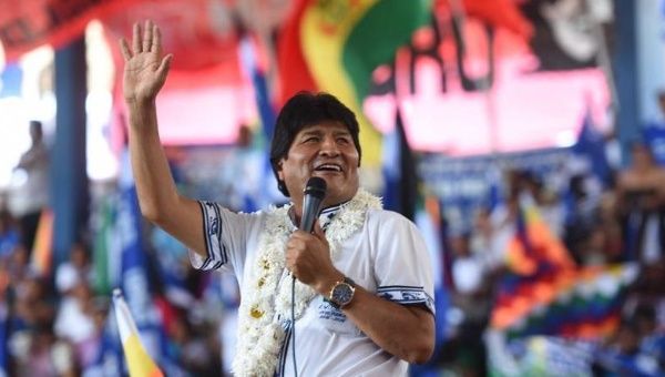 Bolivian President Evo Morales addresses the congress of his Movement to Socialism, or MAS, party.