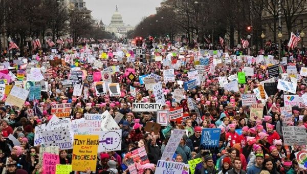 Hundreds of thousands march down Pennsylvania Avenue during the Women's March, Jan. 21, 2017. 