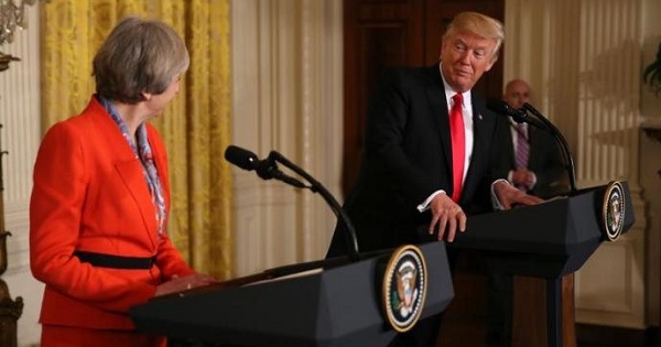 U.S. President Donald Trump and British Prime Minister Theresa May at a joint news conference at the White House in Washington, U.S., Jan. 27, 2017.