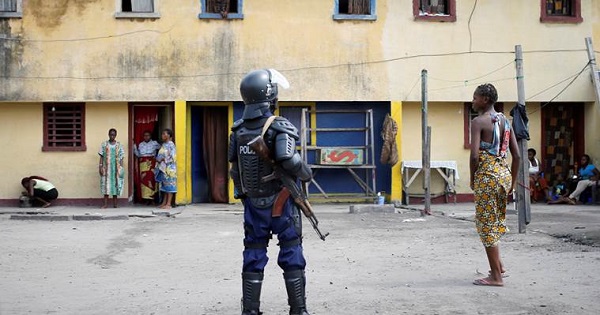 A riot policeman stands on a street in Kinshasa, Democratic Republic of Congo, Sept. 25, 2016.
