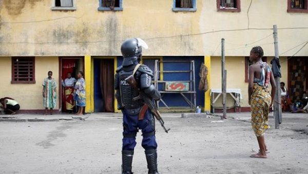 A riot policeman stands on a street in Kinshasa, Democratic Republic of Congo, Sept. 25, 2016.