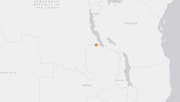 A map showing the location of the earthquake in north of Zambia.