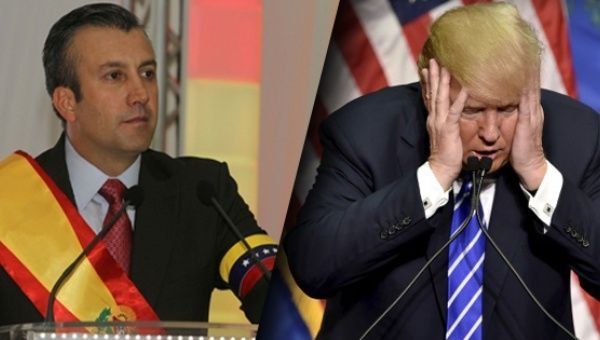 Venezuelan Vice President Tareck El Aissami (L) and U.S. President Donald Trump (R)