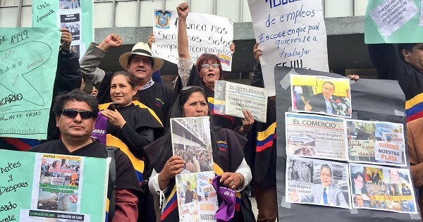 Thousands protest in Quito on the 18th anniversary of Ecuador's banking crisis, March 8, 2017.