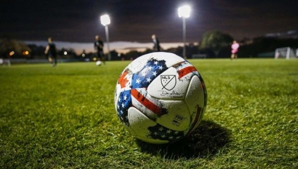 A major league Soccer ball sits on the field prior to a game between the Philadelphia Union and the Montreal Impact at Joe DiMaggio Sports Complex. 