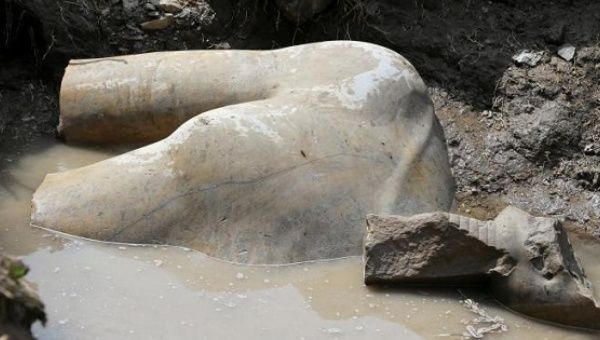 A statue workers say depicts Pharaoh Ramses II who ruled Egypt over 3,000 years was unearthed on Thursday in the Matariya area in Cairo, Egypt, March 9, 2017.