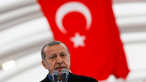 Turkish President Tayyip Erdogan makes a speech during the opening ceremony of Eurasia Tunnel in Istanbul.