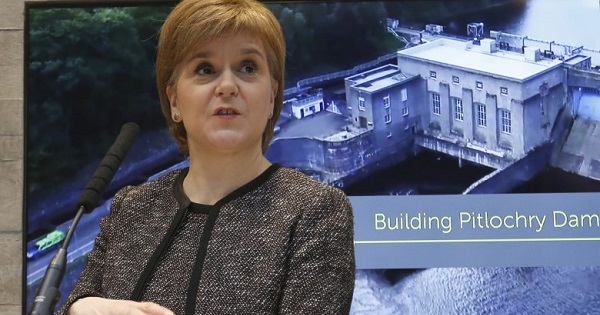 Scotland's First Minister Nicola Sturgeon makes a speech at SSE's new Pitlochry Dam Visitor Centre, in Pitlochry, Scotland, Feb. 6, 2017.