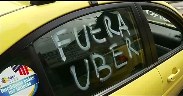 Taxi drivers protest against Uber in Mexico City.