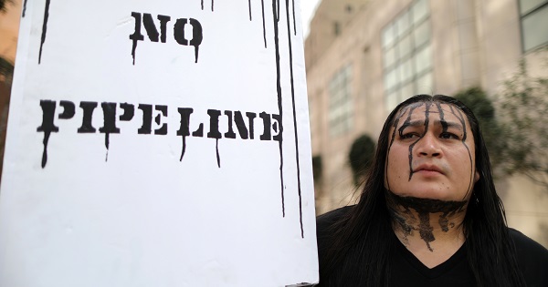 Activist protesting Trump’s executive order fast-tracking the Keystone XL pipeline Los Angeles.  10 March, 2017