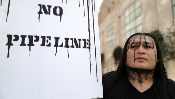 Activist protesting Trump’s executive order fast-tracking the Keystone XL pipeline Los Angeles.  10 March, 2017