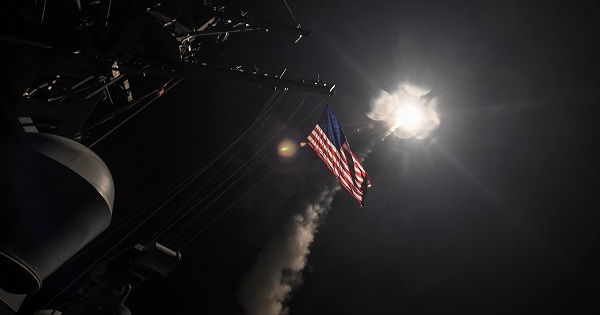 U.S. Navy guided-missile destroyer USS Porter conducts strike operations against Syria while in the Mediterranean Sea.