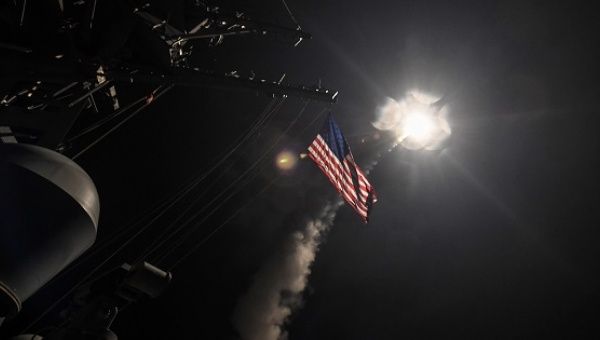 U.S. Navy guided-missile destroyer USS Porter conducts strike operations against Syria while in the Mediterranean Sea.