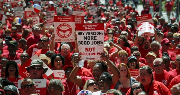 CWA calls three day strike for AT&T workers, one year after 40,000 Verizon employees walked out for over a month (pictured above).