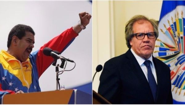 OAS Head Luis Almagro (R) has been accused of bias and undiplomatic behavior in his dealings with Venezuela and its president, Nicolas Maduro (L).