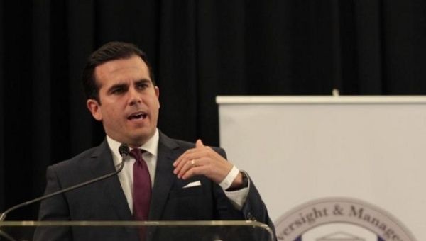 Puerto Rico Governor Ricardo Rosello addresses the audience while presenting the U.S. territory's $9.6 billion budget for fiscal 2018 at the Legislative Assembly in San Juan, Puerto Rico May 31, 2017.