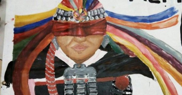 A painting by Sahyan Antillanka about Mapuche student Fabiola Antiqueo, who was blinded during a demonstration.